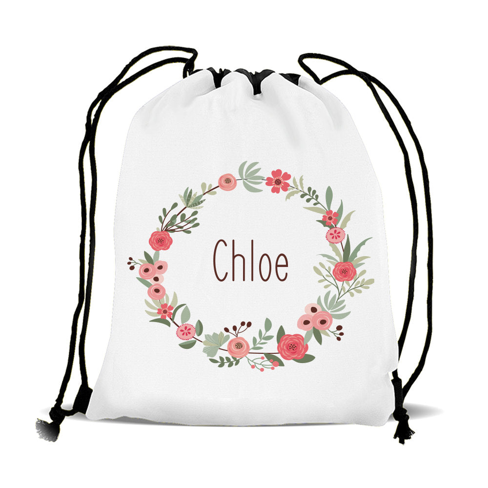 Flower Wreath Drawstring Sports Bag