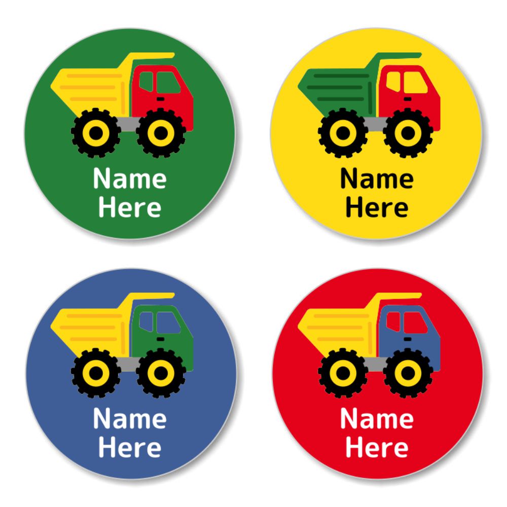 Dump Truck Round Name Labels 30pk