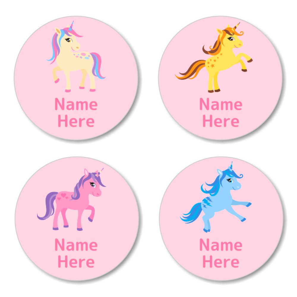 Unicorn Round Name Labels 30pk